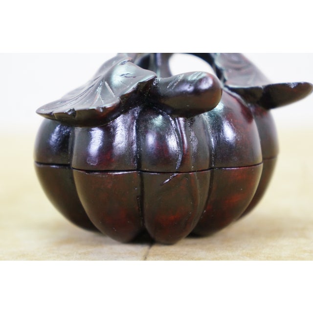 Mid 20th Century Chinese Agarwood Carved Covered Pumpkin Trinket Vanity Ring Box Dish For Sale - Image 9 of 9