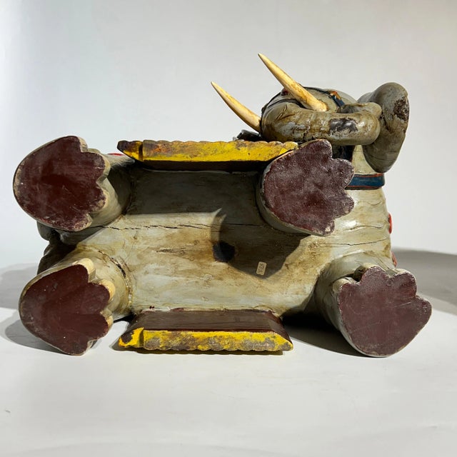 Wood Vintage Oriental Polychrome Wooden Elephant Figures - A Pair For Sale - Image 7 of 12