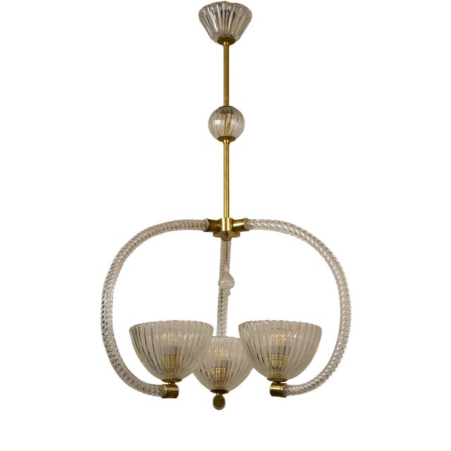 Vintage Murano Blown Glass Chandelier by Ercole Barovier for Barovier & Toso, 1930s For Sale
