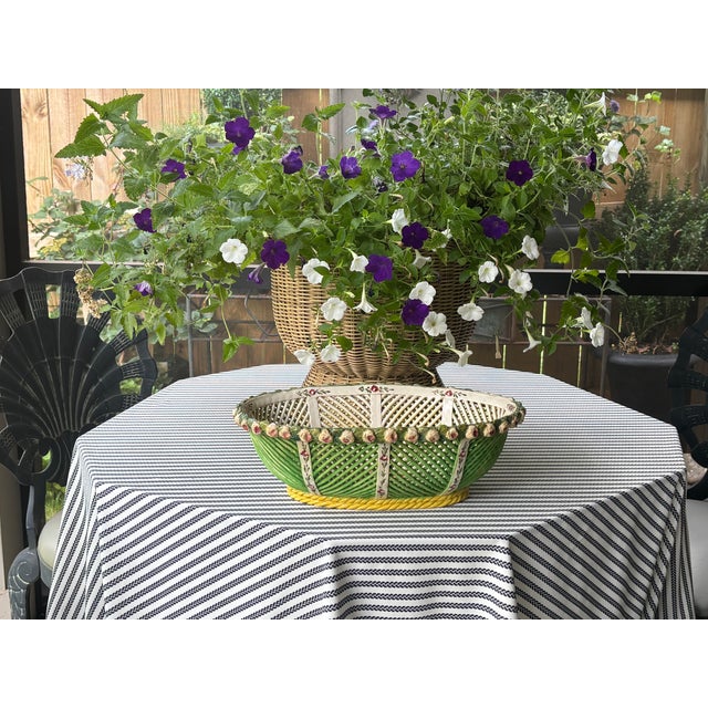 Large Scale Vintage Italian Majolica Openwork Bowl / Basket Centerpiece For Sale - Image 9 of 15