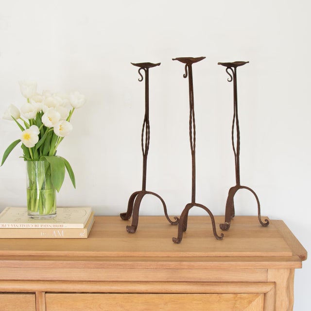French 1940s Tall French Iron Candlestick For Sale - Image 3 of 9