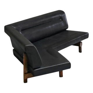 Vintage Boomerang Sofa in Wengé and Black Leather by Martin Visser, 1970 For Sale