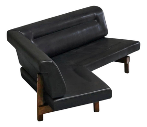 Vintage Boomerang Sofa in Wengé and Black Leather by Martin Visser, 1970