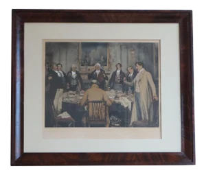 Walter Dendy Sadler Hand Colored Etching 'Birthday Party' W Flaming Mahogany Frame