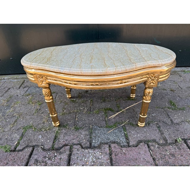 1950 French Louis XVI Gold Beech Marble Coffee Table - 1 Pc For Sale - Image 10 of 12
