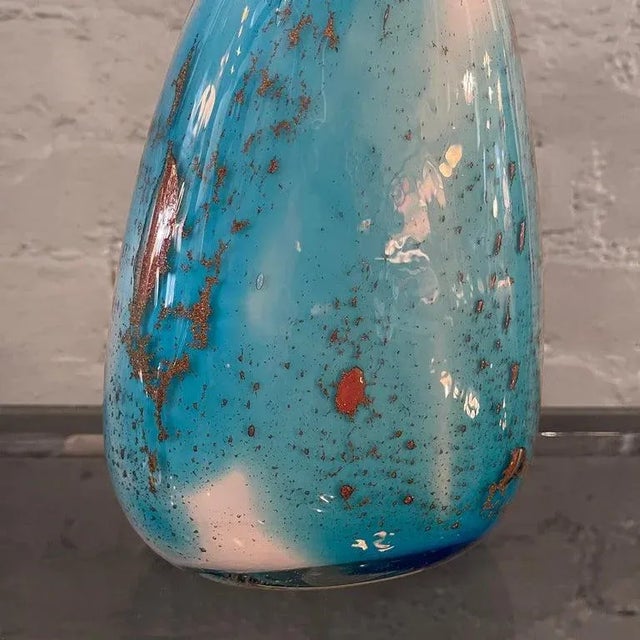 Glass 1960s Gradient Blue Gold Fleck Murano Attributed Glass Vase, Pear Shape For Sale - Image 7 of 12