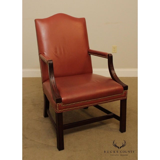 1990s Traditional Leather & Mahogany Tufted Armchair BucksEstateTraders 5 Out of 5 Stars For Sale - Image 10 of 10