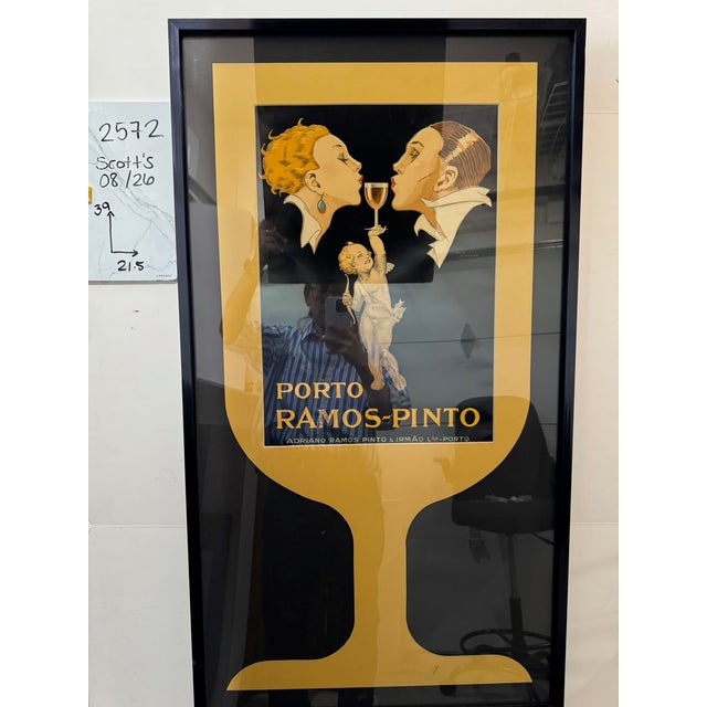Early 20th Century René Vincent Porto Ramos-Pinto Art Deco Port Wine Advertising Poster Framed For Sale - Image 9 of 9