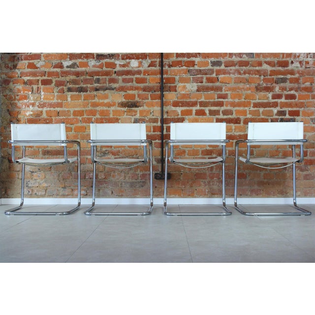 Vintage Italian White Leather and Chrome Cantilever Chairs, Italy, 1980s, Set of 4 For Sale - Image 18 of 18