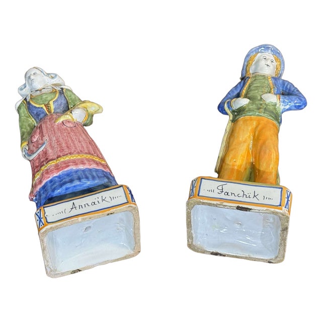 Breton Couple in Earthenware from Quimper, 1930s, Set of 2 For Sale