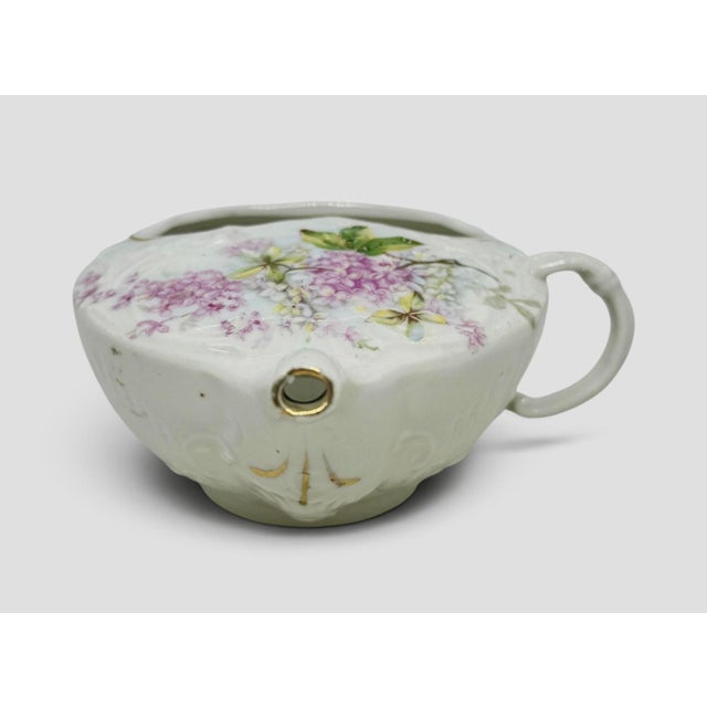 Late 19th Century Antique Victorian Porcelain Invalid Feeder With Floral Design and Gold Gilt Accents For Sale - Image 5 of 12