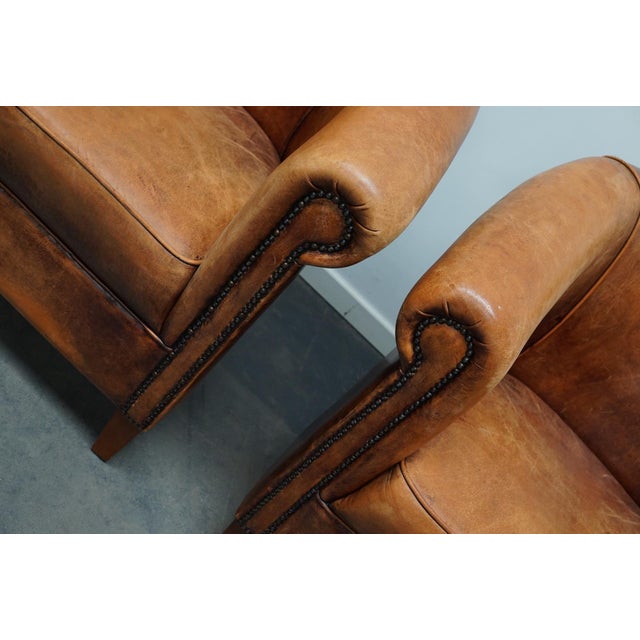 Vintage Dutch Cognac Leather Club Chairs, Set of 2 For Sale - Image 6 of 18