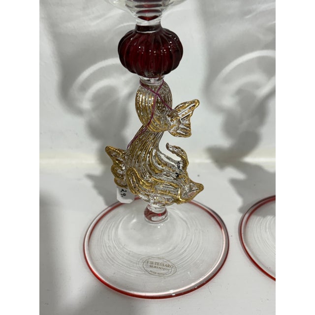 Murano Glass Flutes With Hearts For Sale - Image 4 of 6