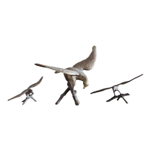 1960s Vintage Patinated Brass Sculpture Set of Three "American Bald Eagles Landing on Branches"