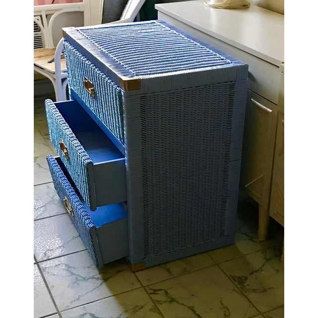 Lacquered Periwinkle Blue Wicker and Rattan MidCentury Campaign