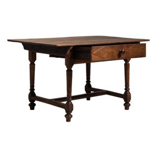 19th Century French Chestnut Brown Oak Table with Single Drawer For Sale