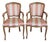 Vintage Italian Louis XV Style Carved Walnut Fauteuil Armchairs in Dusty Rose Brocade - Pair For Sale