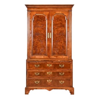 Henredon Aston Court Collection Georgian Burled Mahogany Entertainment Armoire - 80" X 44" X 20" - Vintage Late 20th Century For Sale