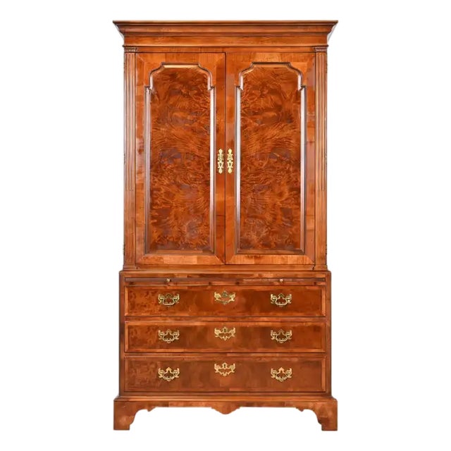 Henredon Aston Court Collection Georgian Burled Mahogany Entertainment Armoire - 80" X 44" X 20" - Vintage Late 20th Century For Sale