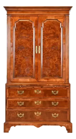 Henredon Aston Court Collection Georgian Burled Mahogany Entertainment Armoire - 80" X 44" X 20" - Vintage Late 20th Century