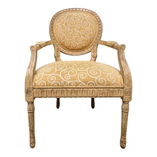 French Louis XVI Medallion Back Armchair With Crème-Peinte Distressed Finish For Sale