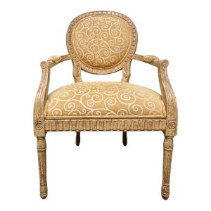Late 20th Century French Louis XVI Medallion Back Armchair With Crème-Peinte Distressed Finish