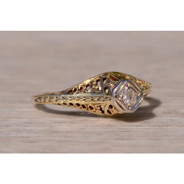 Metal The Trinity: Antique Art Deco Engagement Ring set with Old Mine Cut Diamond For Sale - Image 7 of 10