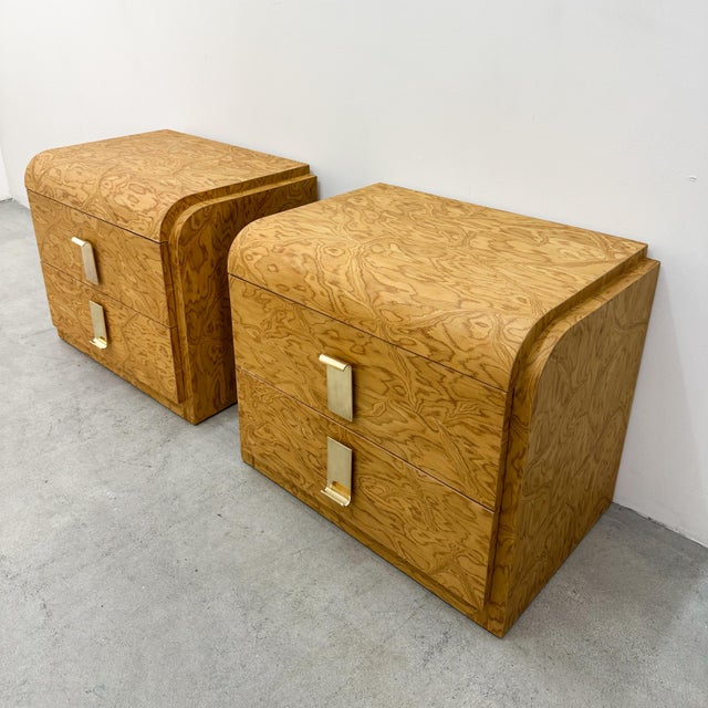 Pair Vintage 1970s Mid-Century Modern Nightstands With Solid Brass Pulls For Sale - Image 9 of 14