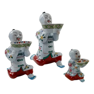 Vintage Hungarian Herend Porcelain "Mandarin Kneeling Men" Salt Cellars- Set of 3