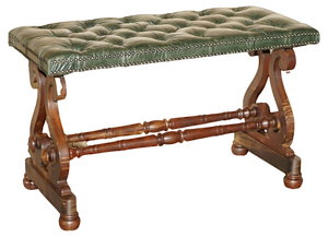 Victorian Green Leather Chesterfield Style Tufted Bench, 1900s
