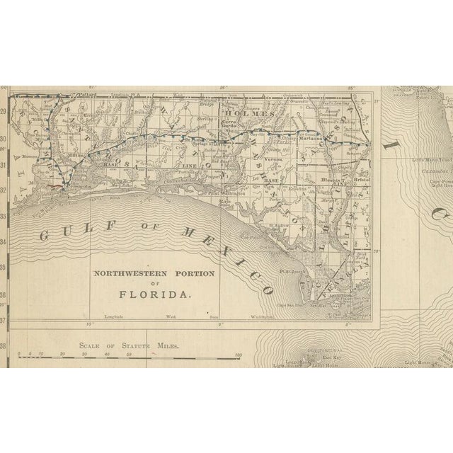 Antique Map of Railroads and Settlements and Gulf Coast Detail, 1888 For Sale - Image 9 of 11