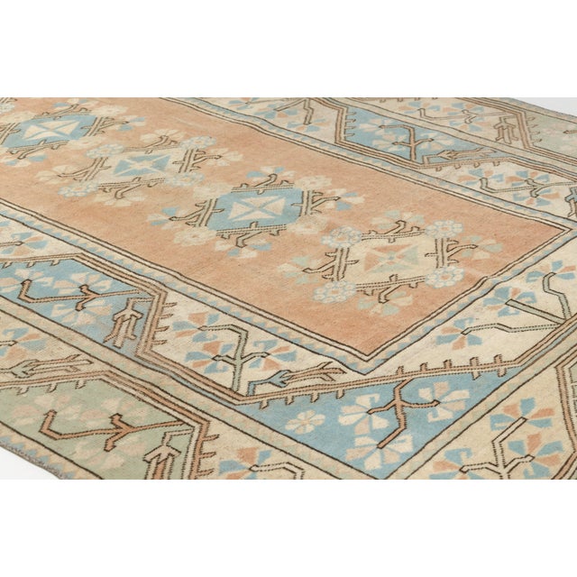 Vintage Turkish Medallion Rug, Hand-Knotted Wool, Peach and Blue For Sale - Image 4 of 10