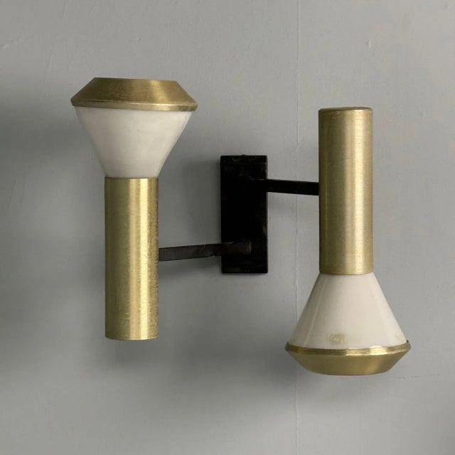 1960s Stilux, Italian Mid-Century Modern, Wall Sconces, Brass, Aluminum, Italy, 1960s For Sale - Image 5 of 9