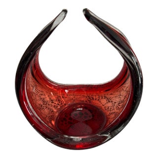 Ruby Red Murano Style Art Stretched Glass Sculpture / Basket / Bowl For Sale