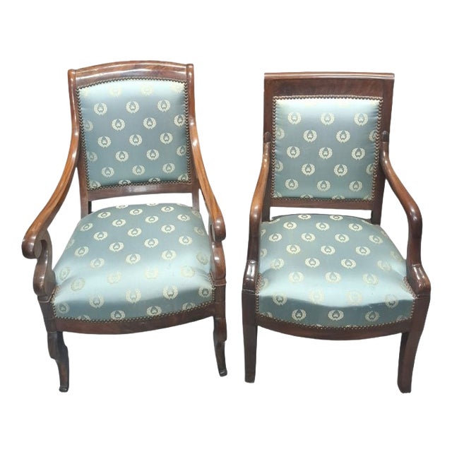 Antique Lounge Chairs in Mahogany, 1890, Set of 2 For Sale