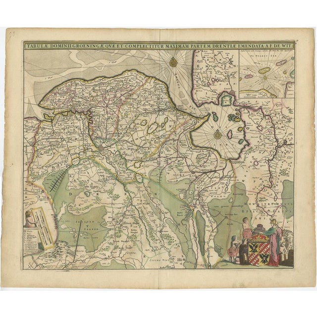 Map of the Province of Groningen in the Netherlands with Inset of Islands, 1680 For Sale - Image 5 of 5
