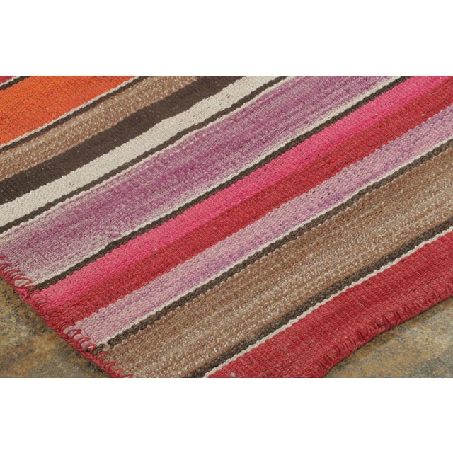 1950s Vintage Frazada Square Kilim in Vibrant Polychrome Striped Pattern - Rug & Kilim For Sale - Image 5 of 7