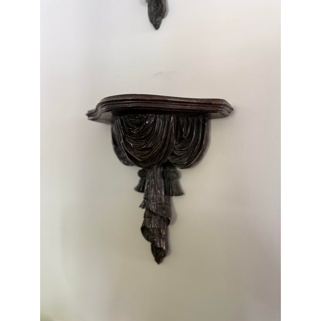 1960s Mid-Century Hollywood Regency Trompe L’Oeil Carved Drapery & Tassel Wall Brackets - A Pair For Sale - Image 5 of 6
