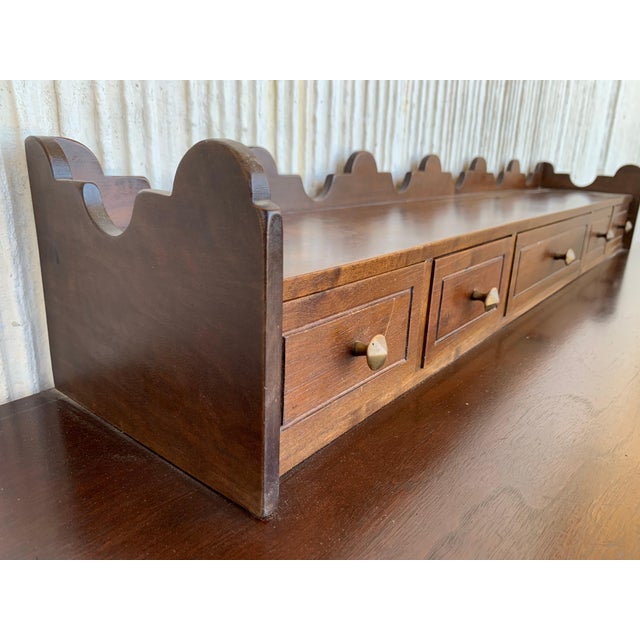 Wood Catalan Spanish Lady Desk or Console Table in Carved Walnut and Iron Stretcher For Sale - Image 7 of 18