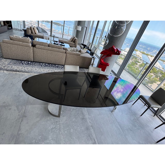 Artefacto Brand Modern Glass Table With Steel Base in Bronze Finish For Sale - Image 12 of 14