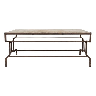 French Artisan Coffee Table in Wrought Iron and Travertine Top, 1920s For Sale