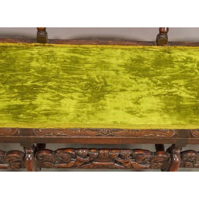 20th Century Jacobean Revival Style Carved Hardwood & Cane Three-Seat Settee For Sale - Image 10 of 12