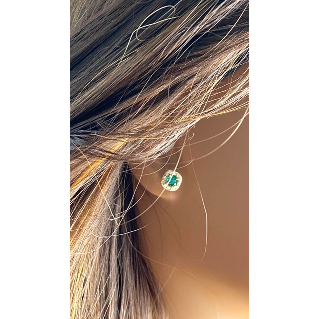 14k Yellow Gold Round Emerald and Diamond Micro-Pavé Ascher-Style Stud Earrings - 2 Pieces For Sale In New York - Image 6 of 8
