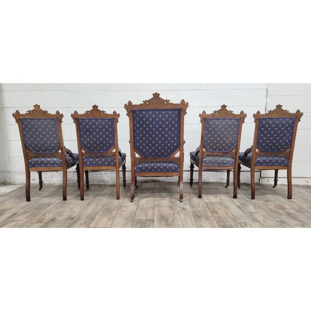 Antique Victorian Eastlake Style Carved Pineapple Upholstered Parlor Chairs For Sale - Image 11 of 11