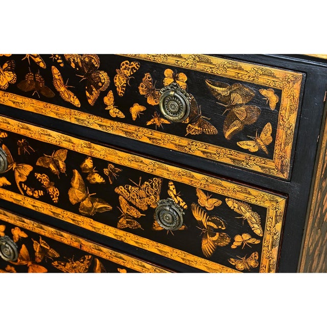English Painted Pine Chest of Drawers with Moth Decoupage For Sale - Image 10 of 12