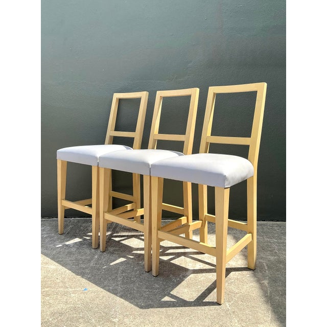 Wood Vintage Niedermaier Pebble Leather Barstools - Set of 3 For Sale - Image 7 of 11