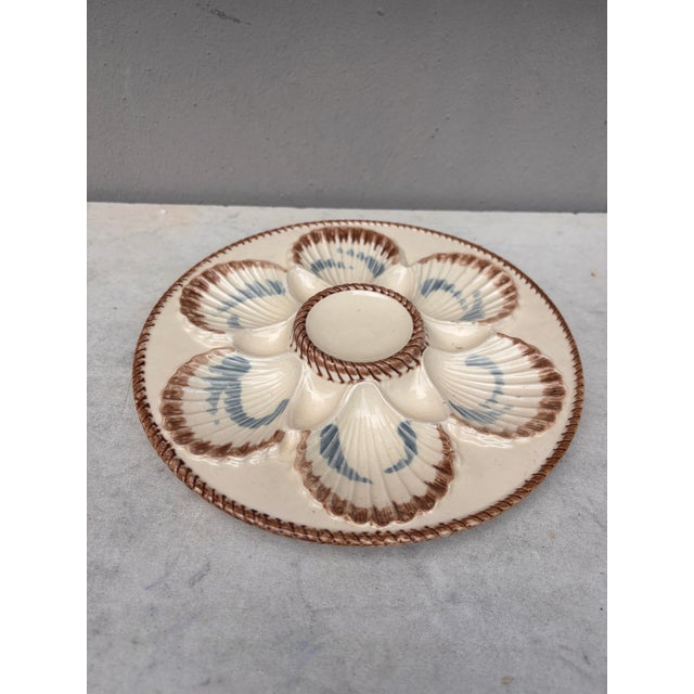 French Majolica oyster plate circa 1890 signed Longchamp.
