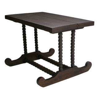 Late 19th Century French Rustic Coffee Table with Bobbin-Turned Base For Sale