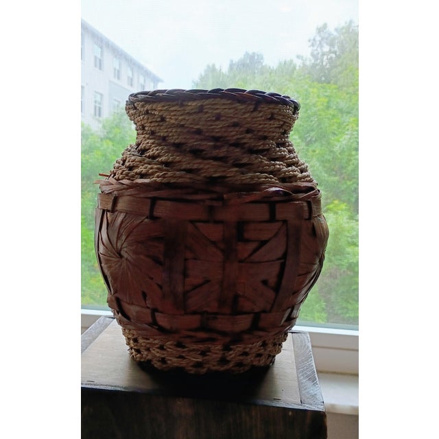 Vintage 20th Century Earthenware Jar Vase With Bamboo and Wickerwork For Sale - Image 16 of 18