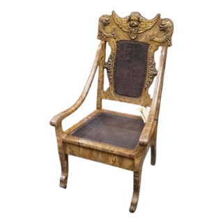 Antique Italian Carved Angel & Dolphin Burlwood Angel Chair For Sale